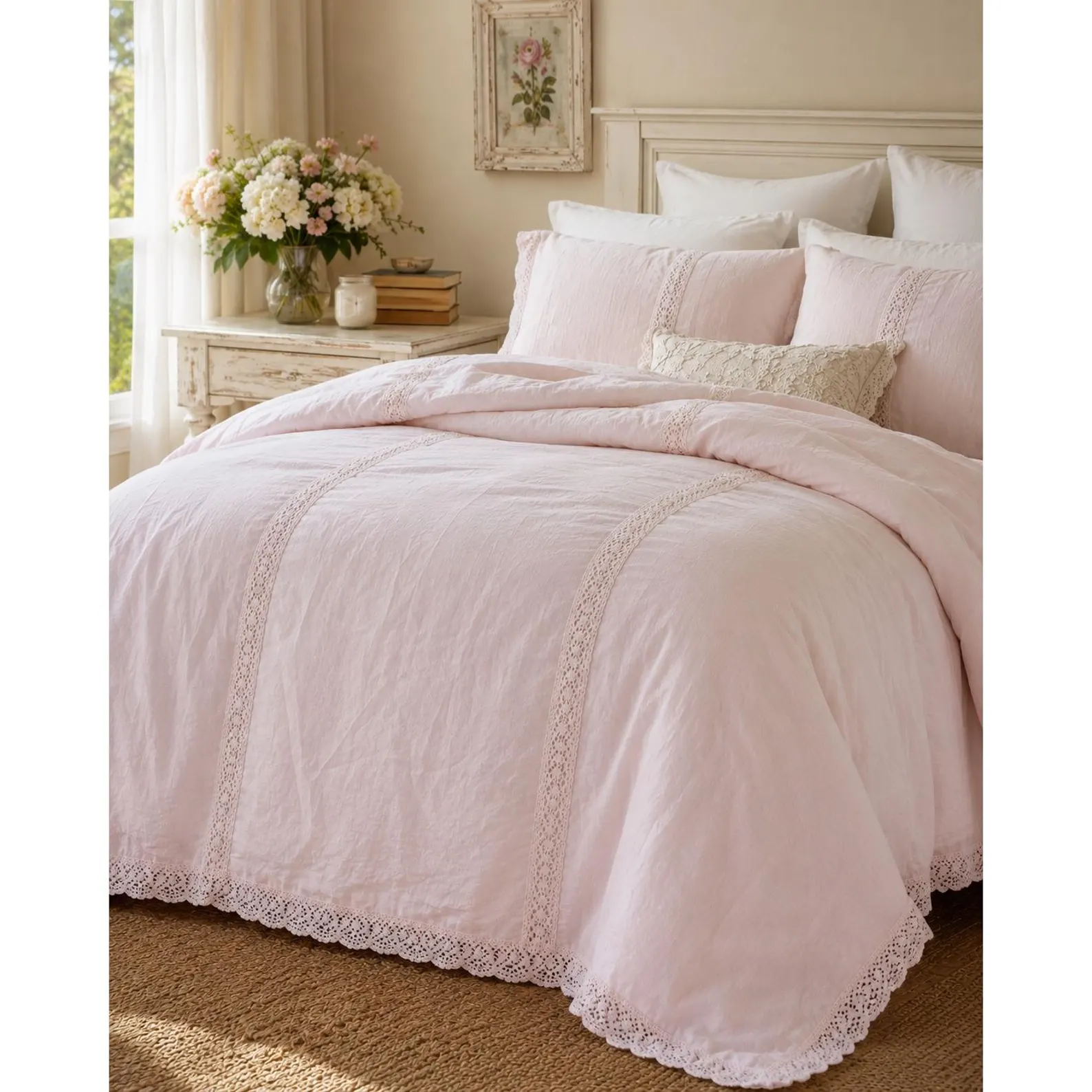 Simply Shabby Chic Pink Crochet Lace Duvet Set