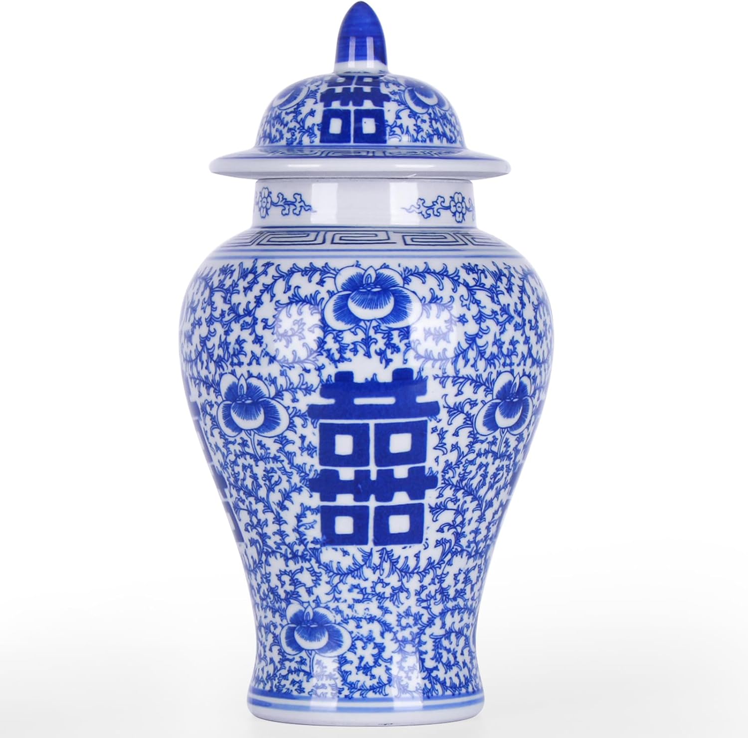 Antique-Style Porcelain Double Happiness Ginger Jar — Blue & White Chinoiserie