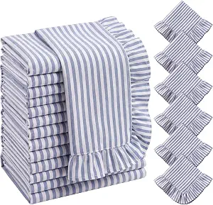 Chicplaid Ruffled Blue Stripe Cloth Napkins (Set of 6)