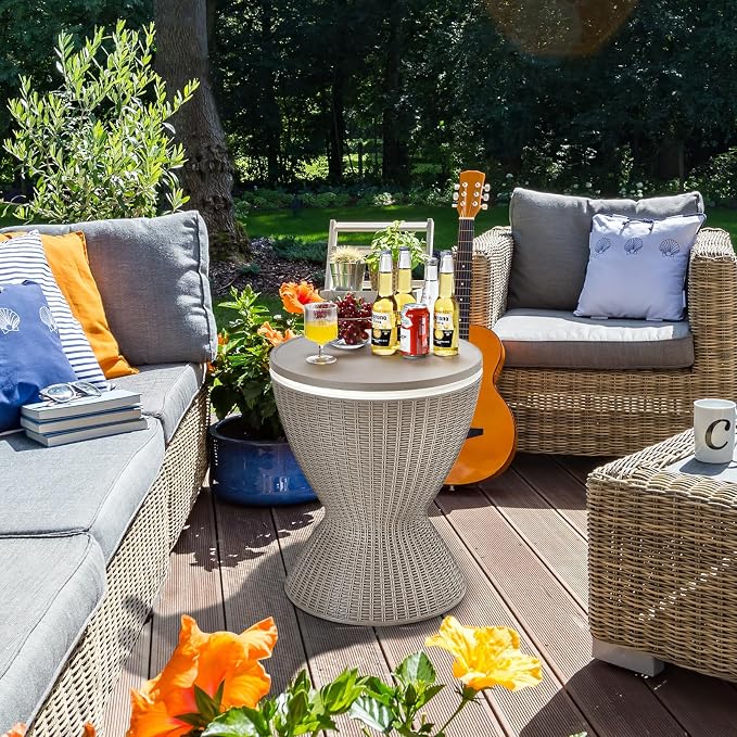 Giantex Wicker Cocktail Table with Hidden Cooler — Natural