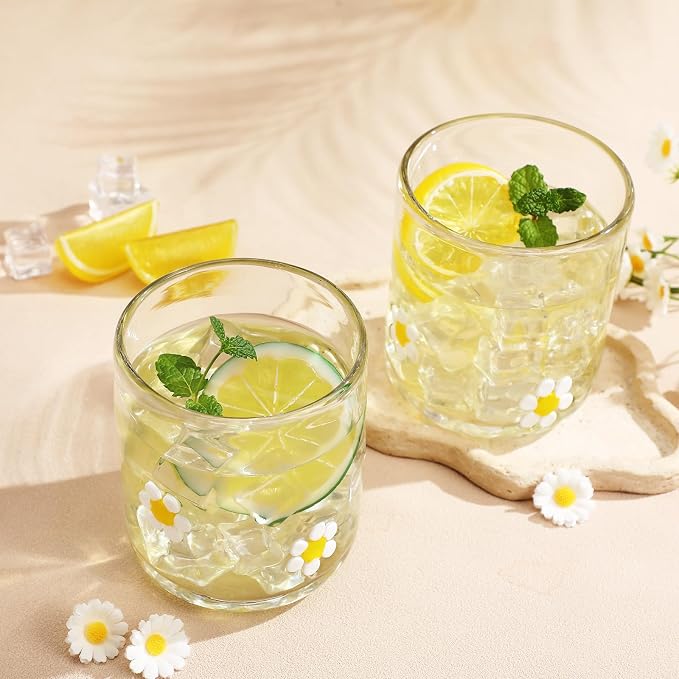 SiliFine Daisy Stemless Juice Glasses, 14 oz (Set of 2)