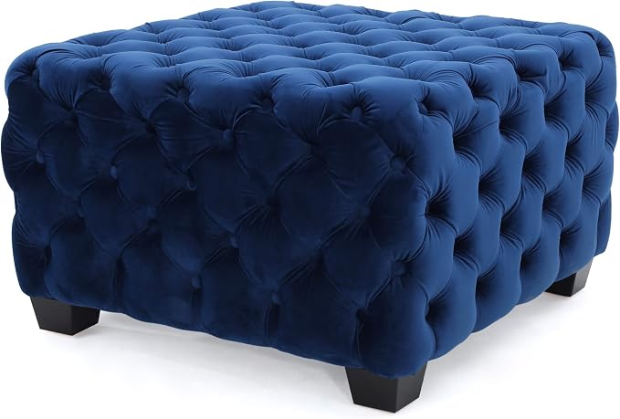 Christopher Knight Home Jaymee Tufted Velvet Ottoman — Navy Blue