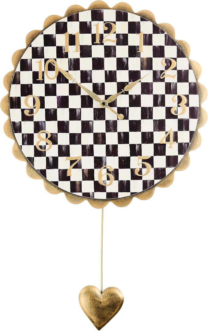 MacKenzie-Childs Heart Pendant Wall Clock — Courtly Check