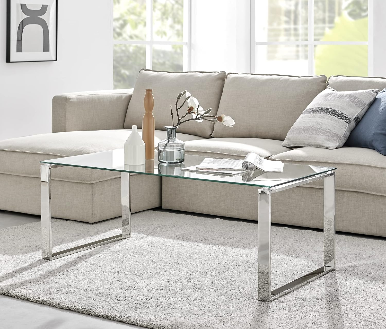 Furniturebox Chrome & Glass Rectangle Coffee Table