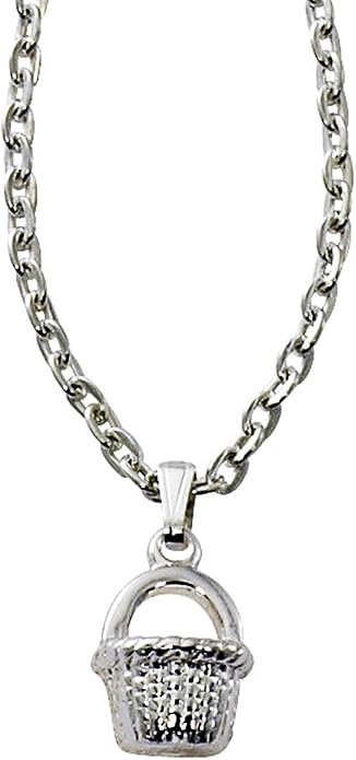 Nantucket Basket 3D Pendant Necklace (Silver Tone)