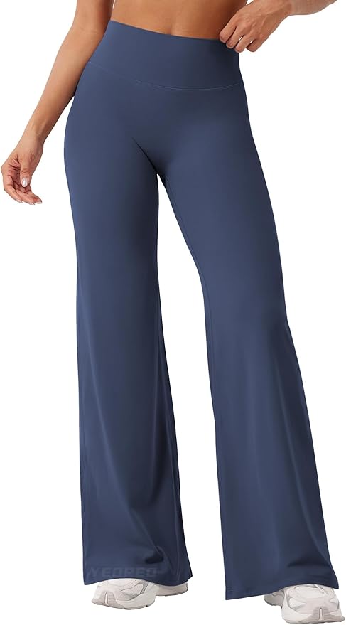 Navy High-Waisted Wide-Leg Flare Yoga Pants