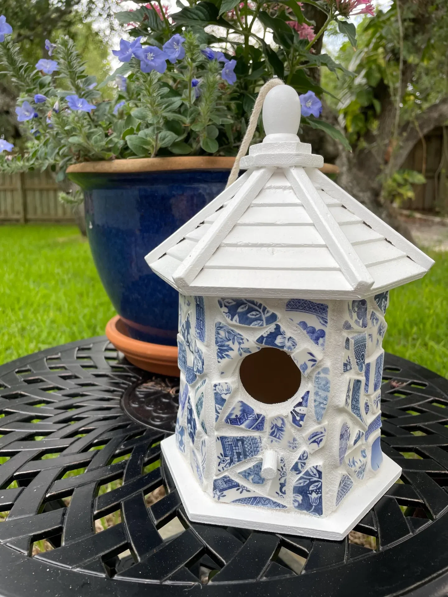 Handmade Blue Willow China Mosaic Birdhouse