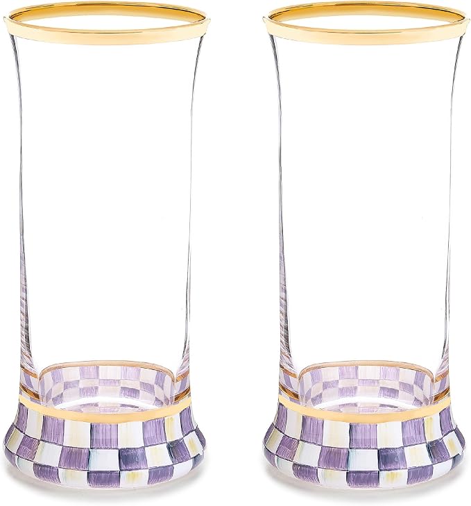 MacKenzie-Childs Sterling Check Highball Glasses — Amethyst (Set of 2)