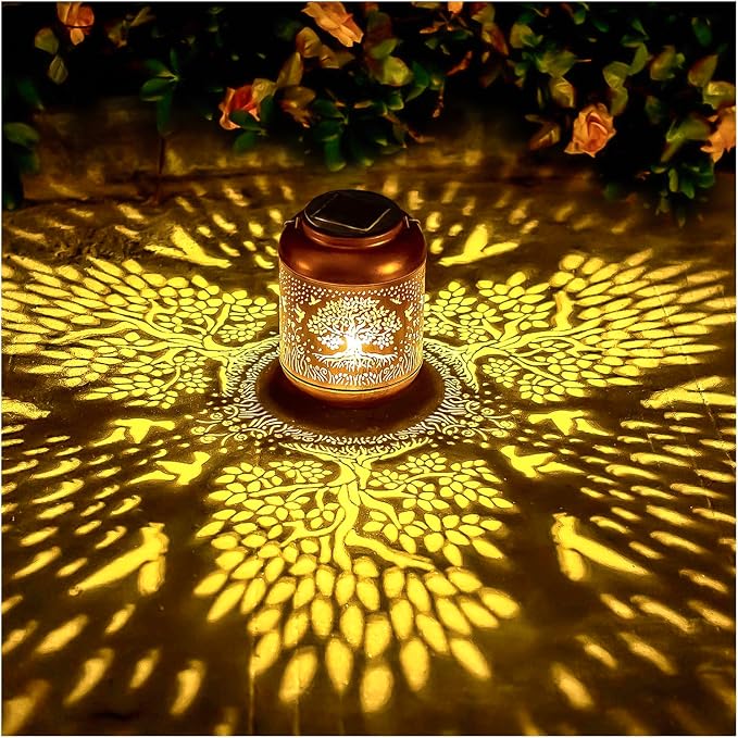 Tree of Life Solar Lantern — Metal Hanging Outdoor LED Garden Light (Waterproof)