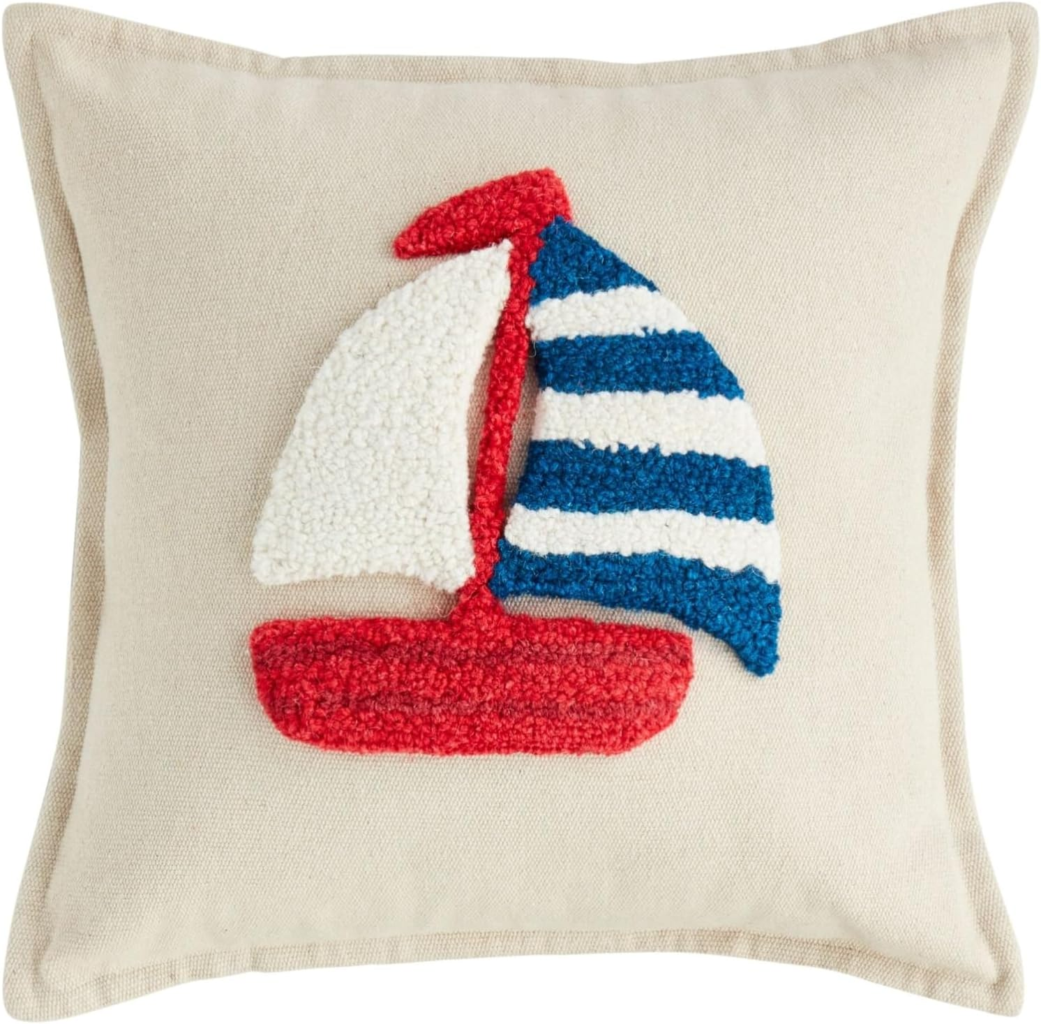 Mud Pie Hooked Wool Sailboat Pillow (Red, White & Blue)