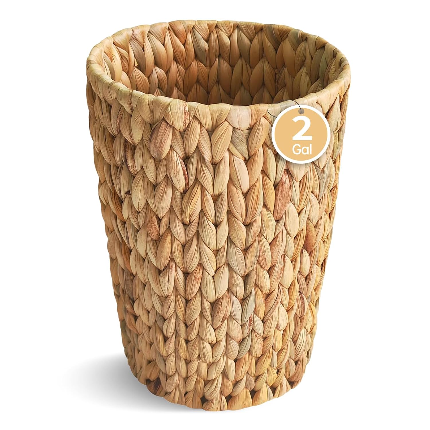 Round Water Hyacinth Wicker Waste Basket — 2 Gallon Bathroom Trash Can