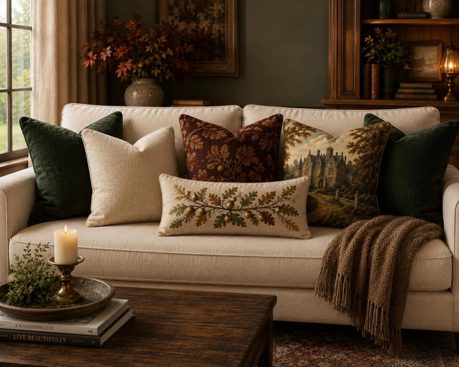 Autumn Manor Collection Fall Throw Pillow Covers — Acorn & Oak Leaf