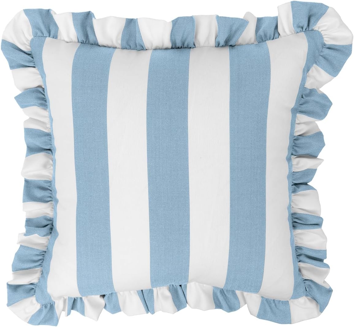 Cabana Blue & White Stripe Ruffled Pillow Cover