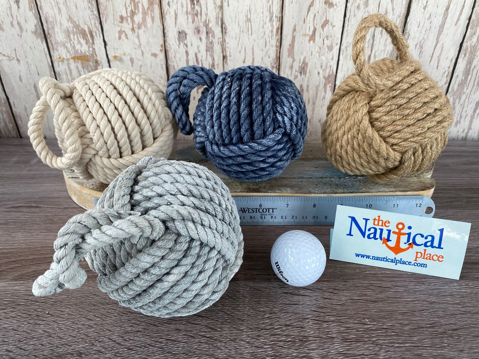 Monkey Fist Knot Rope Ball with Hanger Loop — Nautical Shelf Accent