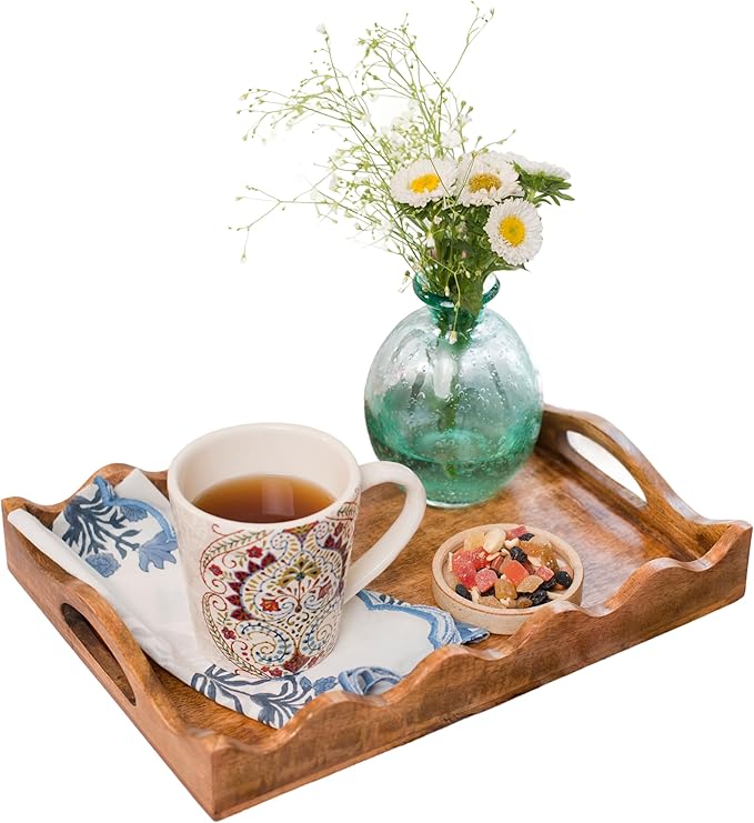 Mela Artisans Scalloped Mango Wood Serving Tray