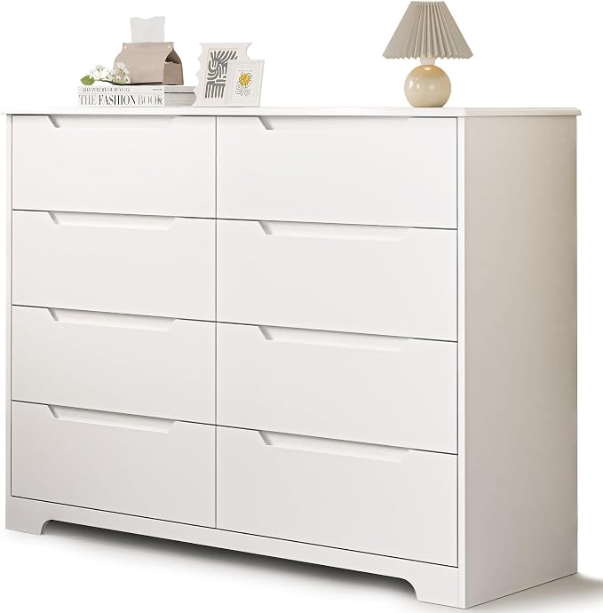Gizoon 47" White 8-Drawer Wide Double Dresser