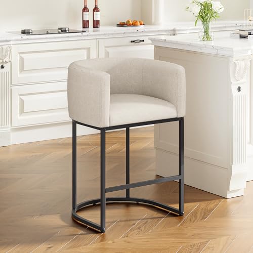 Cream Bouclé Counter Stool with Black Metal Frame
