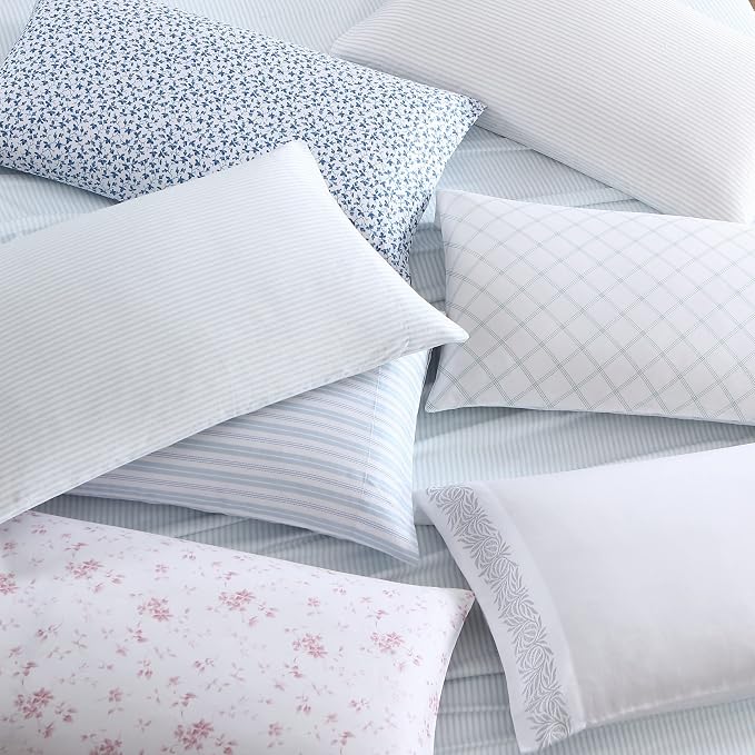 Laura Ashley Ramona Blue Percale Cotton Pillowcase Set (Standard, 2 Piece)