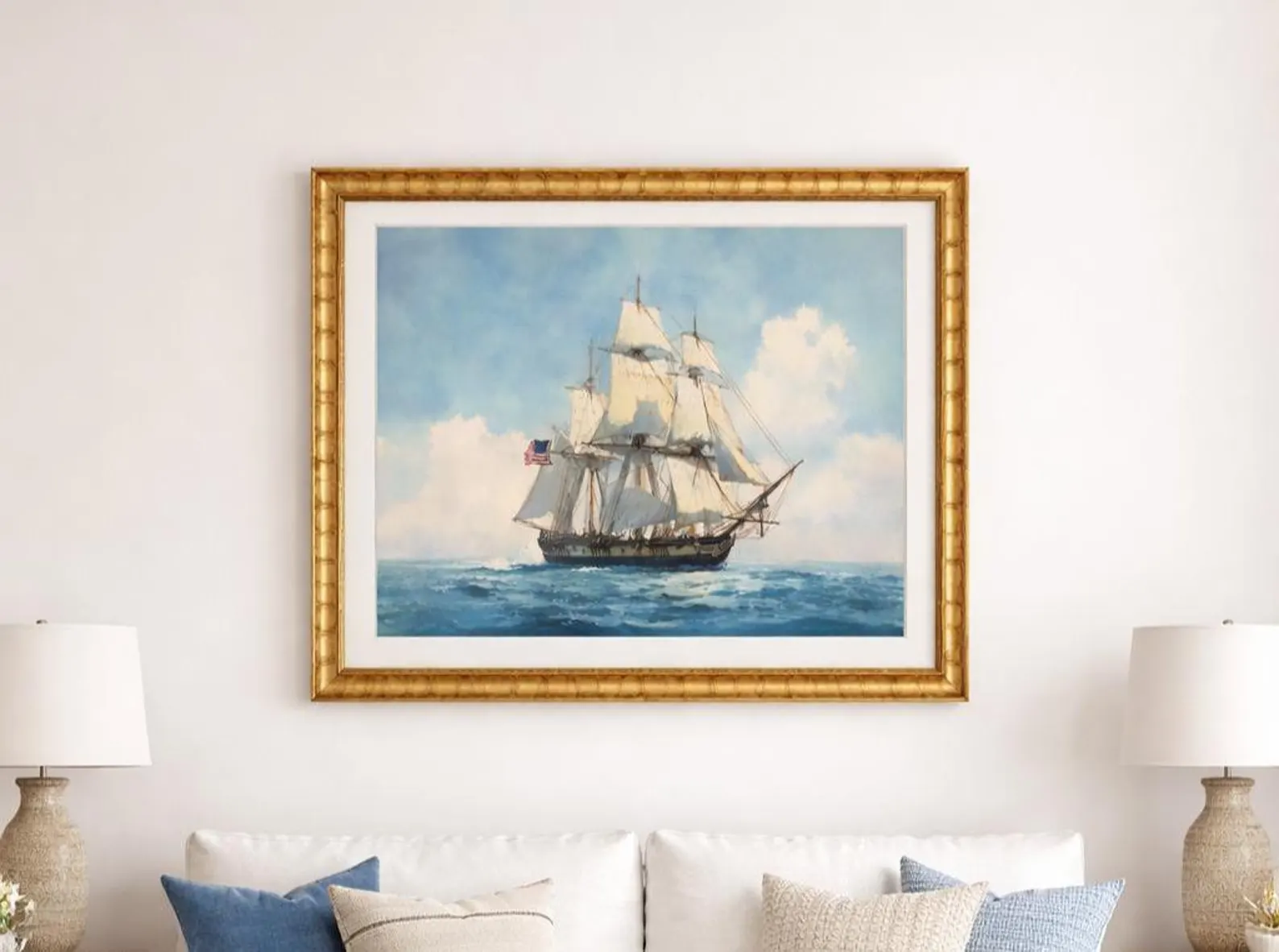 Vintage American Sailing Ship Print — Antique Nautical Wall Art