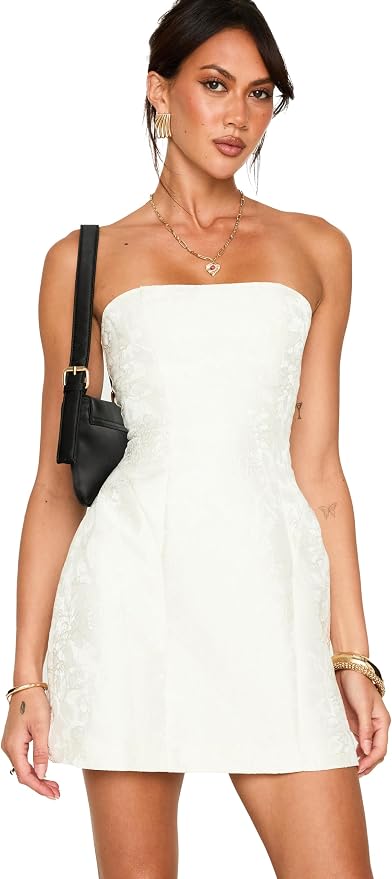Princess Polly Strapless Ivory Jacquard Mini Dress