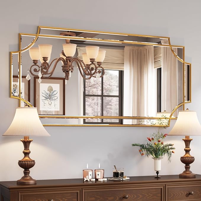 Gold Ornate Oversized Rectangular Wall Mirror