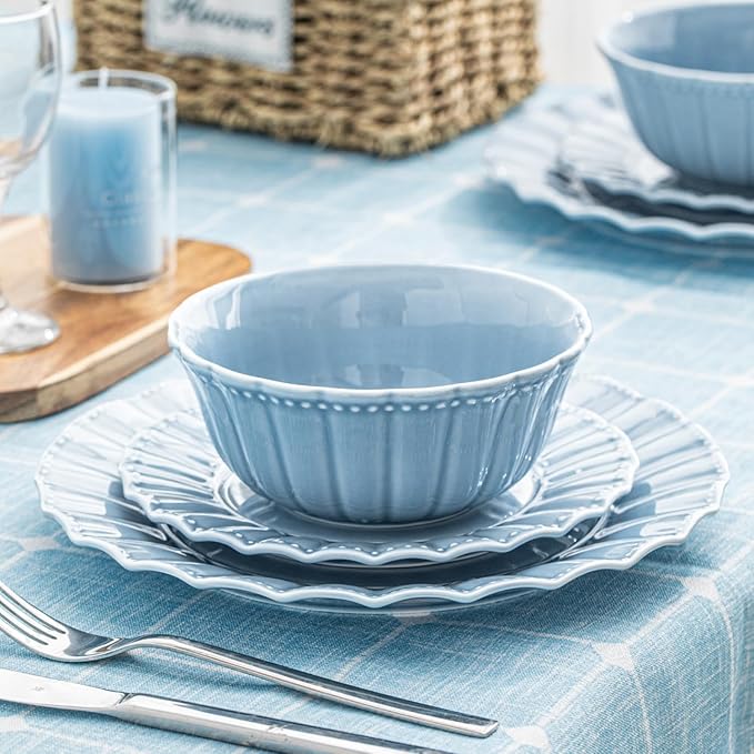 HOMBENE Celestial Blue Porcelain Dinnerware Set — 16 Piece, Service for 4