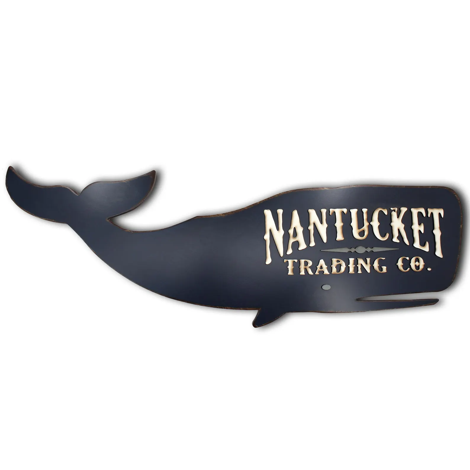 Nantucket Trading Co. Navy Wooden Whale Sign