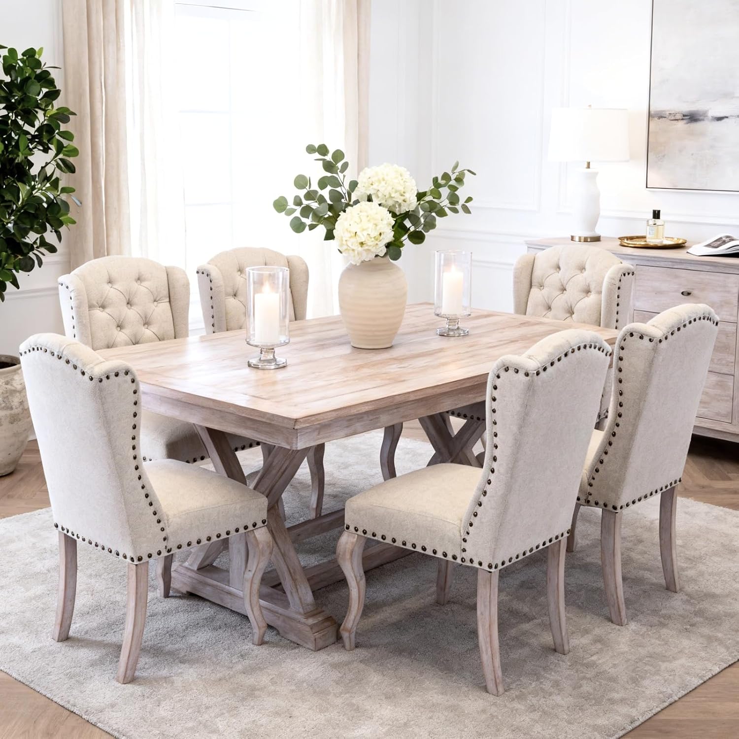 chairus Tufted Wingback Parsons Dining Chairs, Set of 2 — Beige Linen