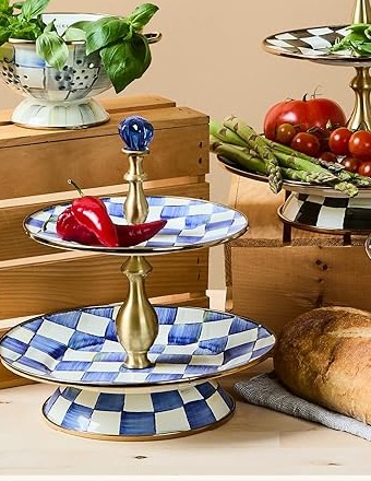 MacKenzie-Childs Royal Check Two-Tier Cake Stand