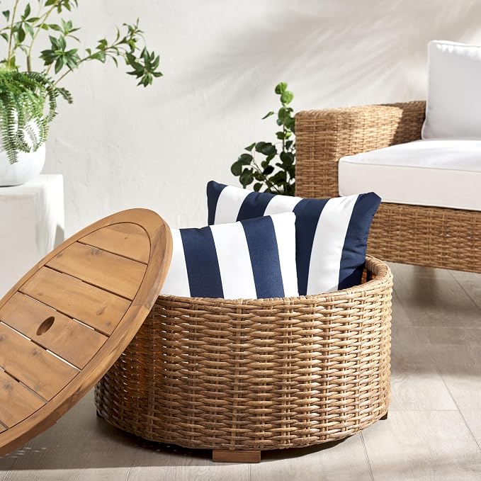 Safavieh Anguilla Wicker Storage Ottoman — Natural with Wood Lid