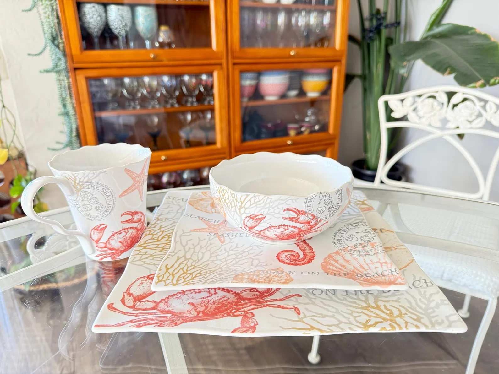 Vintage 222 Fifth Coastal Breeze Coral 16-Pc Dinnerware Set — Service for 4