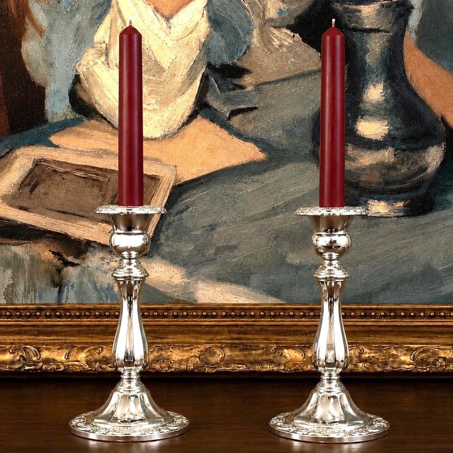 Vintage Oneida Silver Plate Candlesticks — Ornate Pair