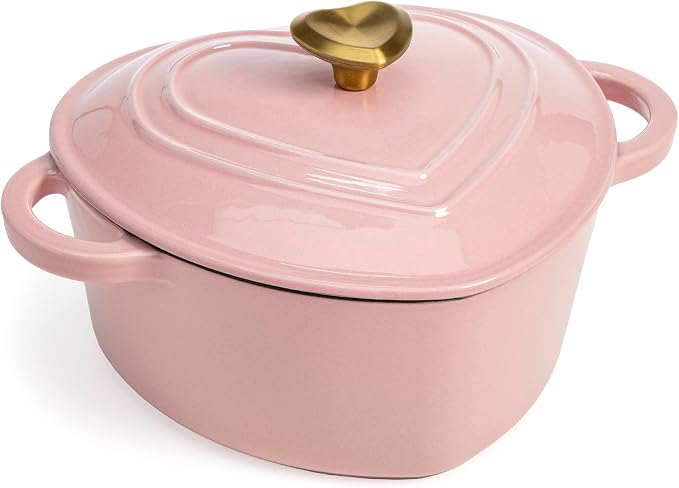 Paris Hilton Heart-Shaped Enameled Cast Iron Dutch Oven, 2-Quart (Pink)