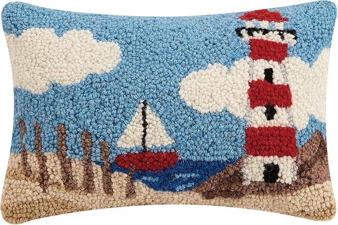 Peking Handicraft Lighthouse Hand-Hooked Wool Pillow, 8" x 12"