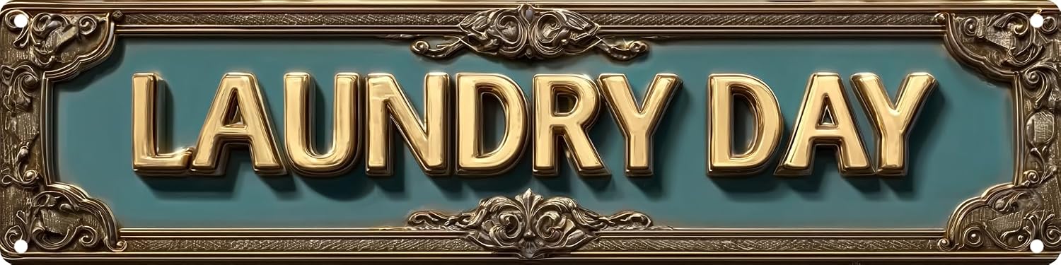 Vintage Laundry Day Street Sign, 16" x 4" — Embossed Gold & Teal