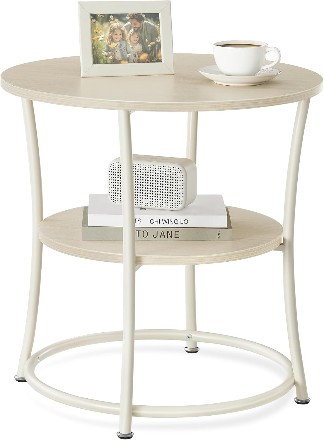 VASAGLE 21.3" Round 2-Tier Side Table with Steel Frame (Cream Oak)
