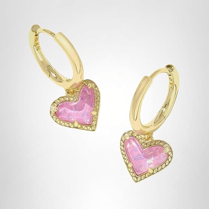 Kendra Scott Ari Heart Huggie Earrings (Bubblegum Pink Opal, Gold)