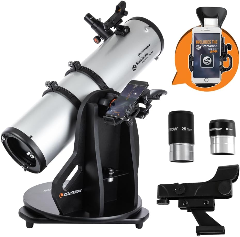Celestron StarSense Explorer Tabletop Dobsonian Telescope — Cozy Blue & White Reading Nook coastal living room styling