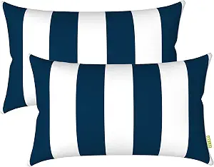 LVTXIII Outdoor Cabana Navy Stripe Lumbar Pillow Covers, 12" x 20" (Set of 2)