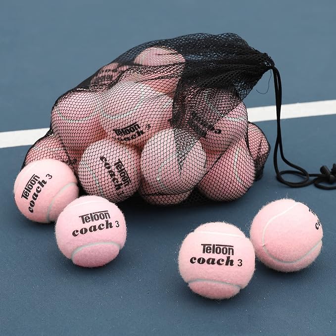 Pink Pressureless Practice Tennis Balls — 12 Pack with Mesh Bag