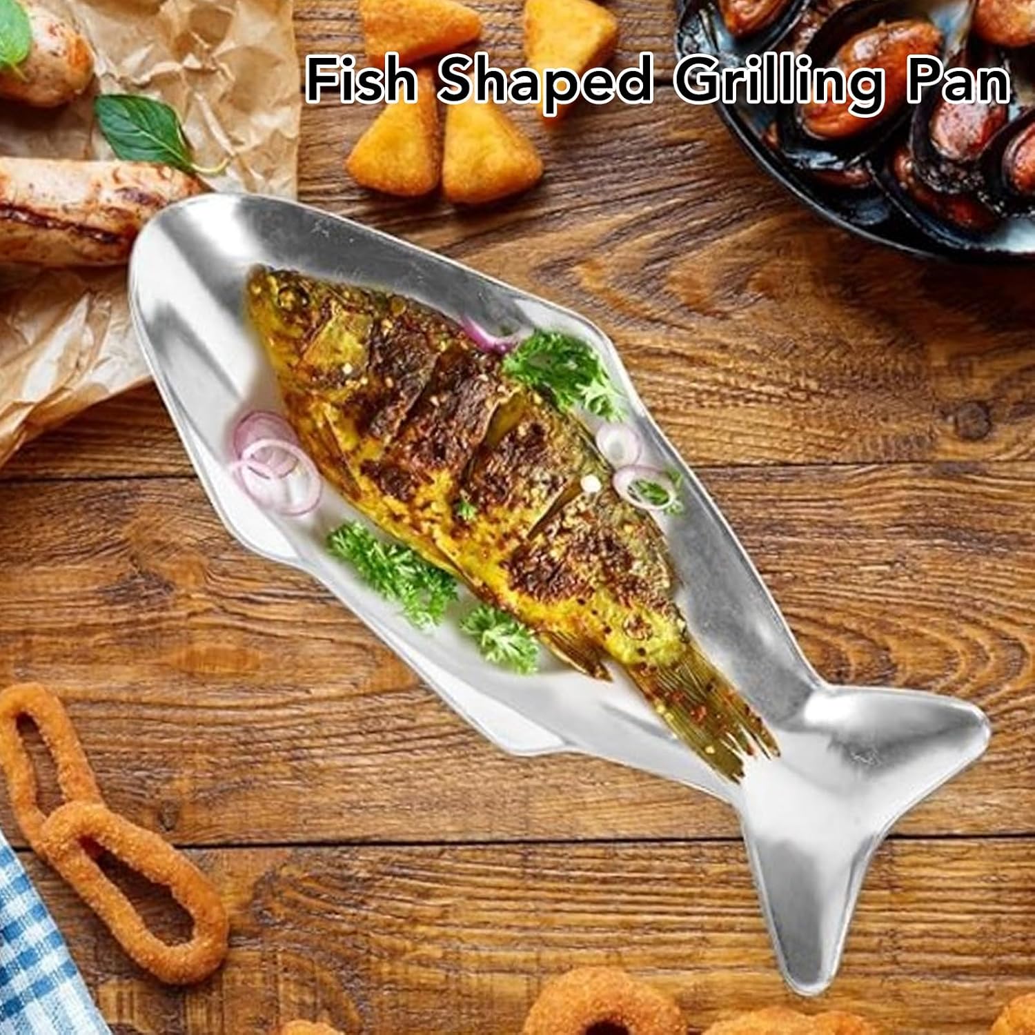 Beufee Stainless Steel Fish-Shaped Serving Platter