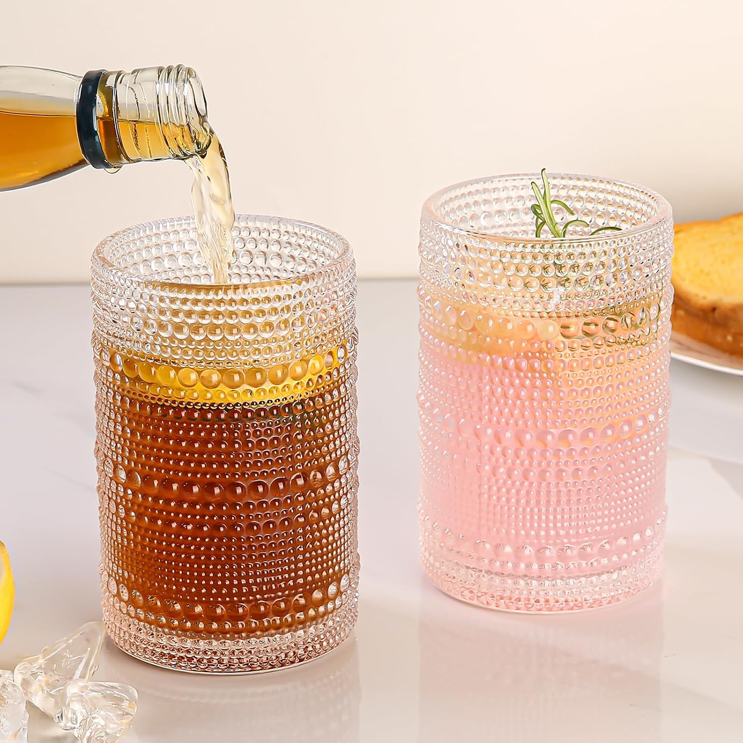 Amyoole Vintage Hobnail Embossed Highball Glasses (Set of 6)