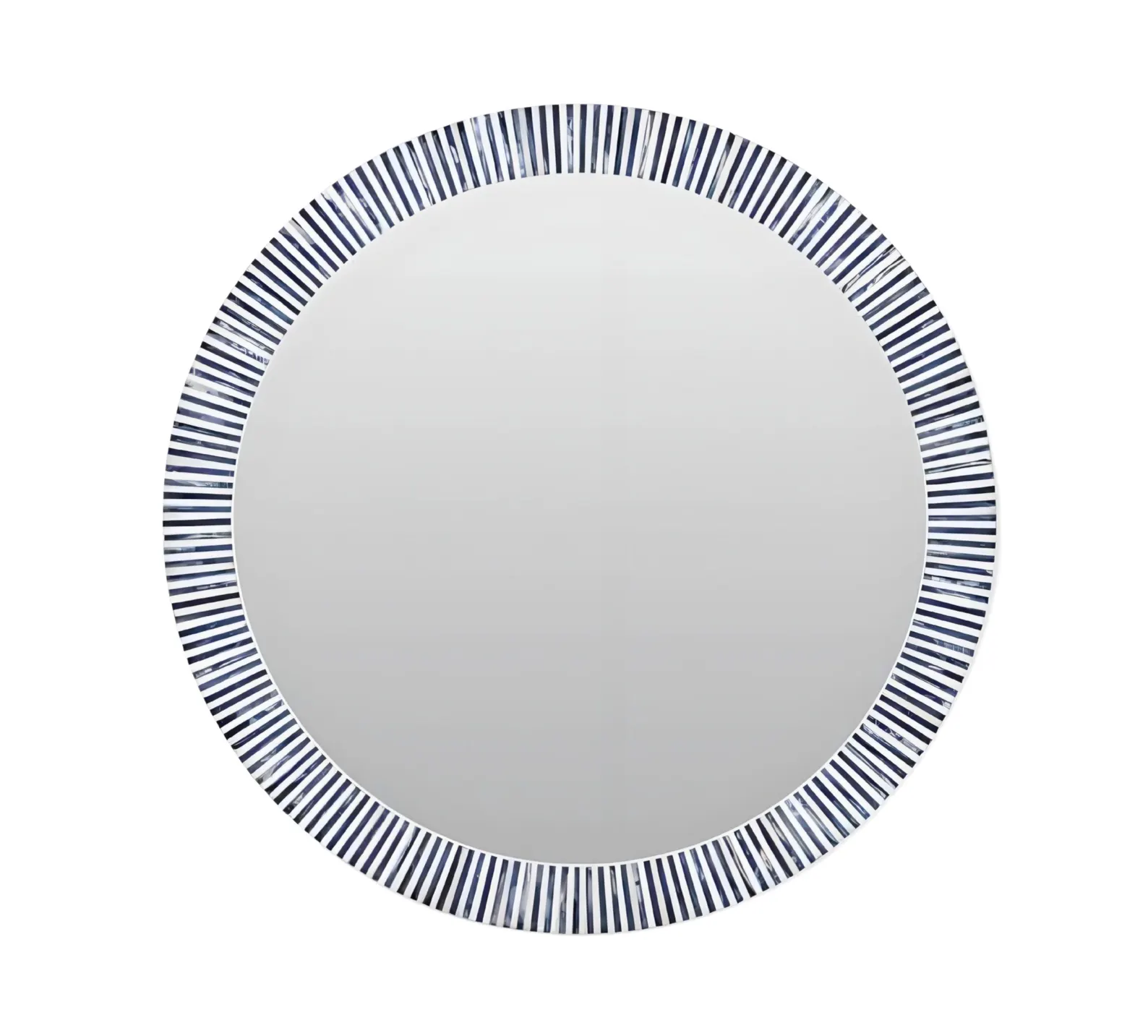 Blue Bone Inlay Round Mirror — Handmade Stripe Inlay