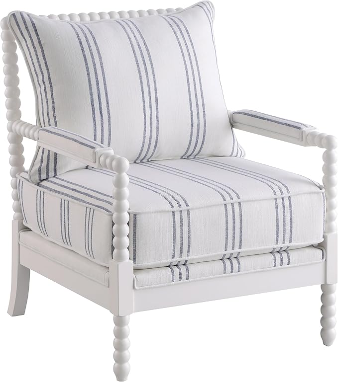 Coaster Blanchett White & Navy Stripe Bobbin Accent Chair
