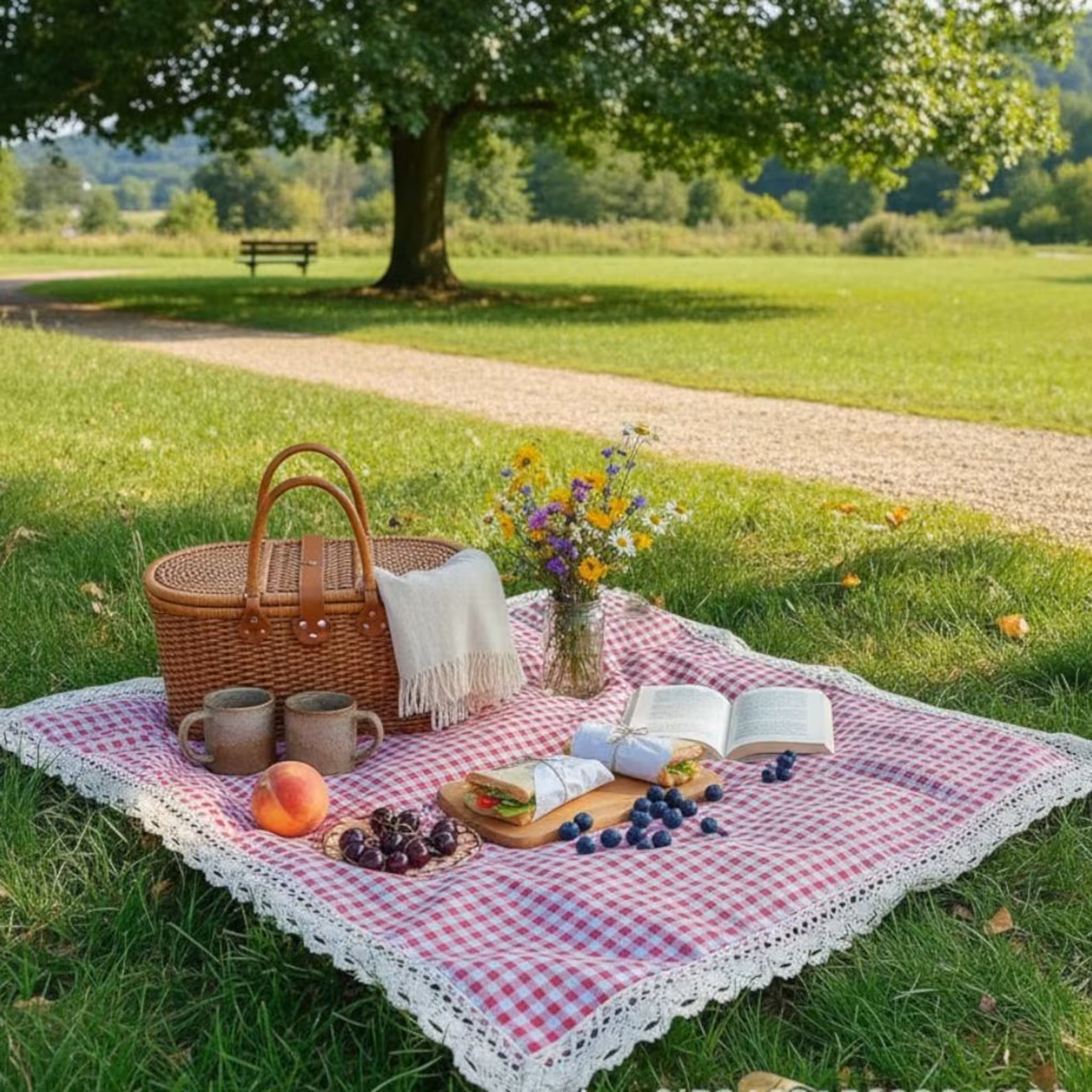 Classic Red & White Gingham Picnic Blanket — Waterproof Backed