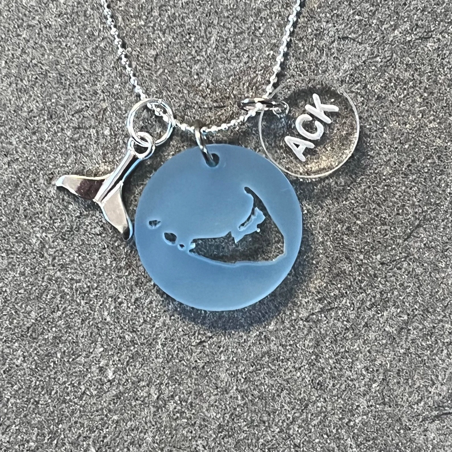 Nantucket Whale Tail & ACK Sea Glass Style Charm Necklace