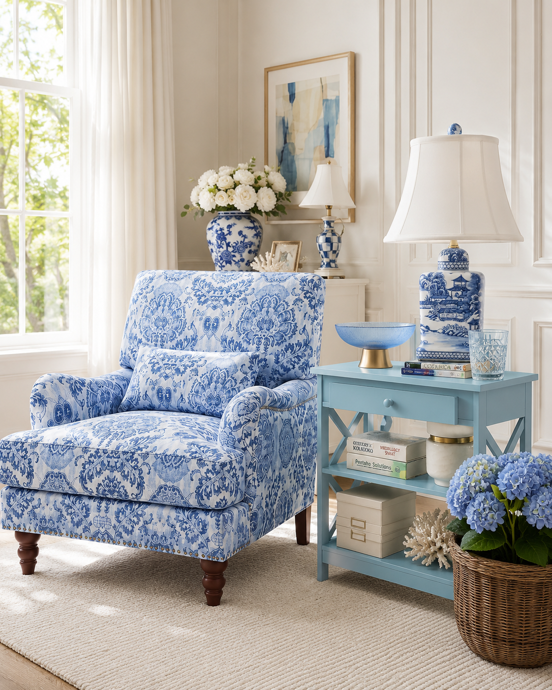 The Blue & White Damask Living Room