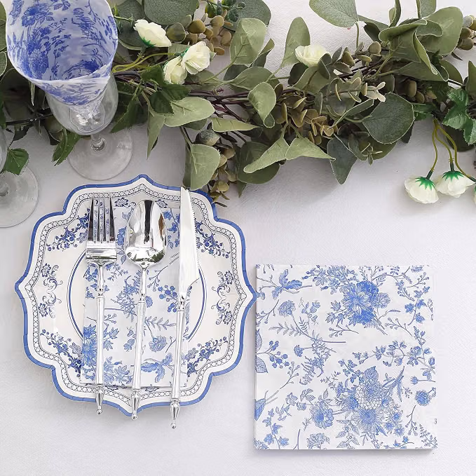 Efavormart Chinoiserie Blue & White Floral Paper Napkins — 20 Pack