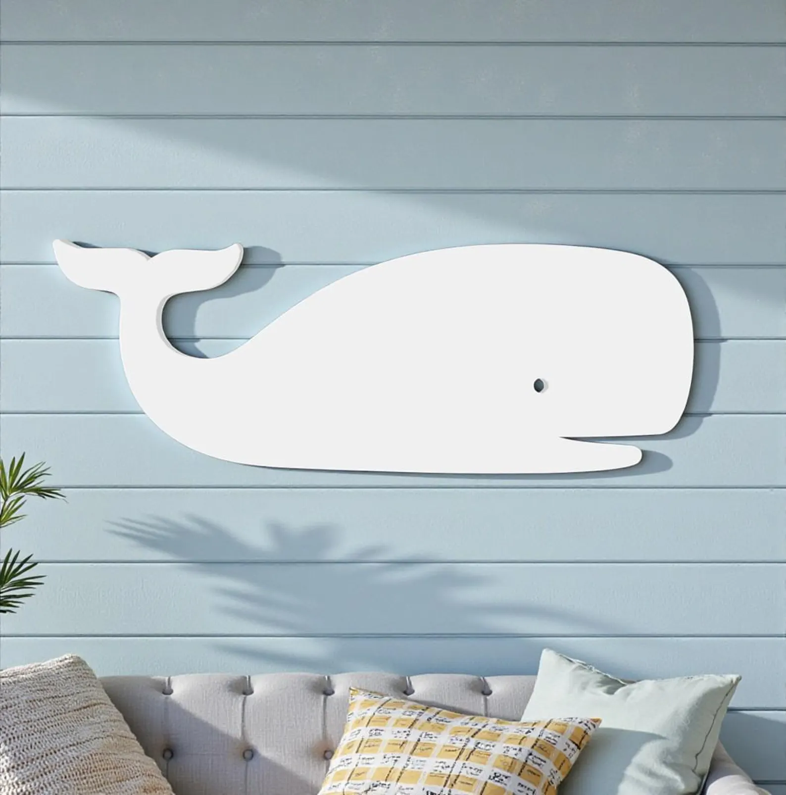 White PVC Whale Wall Decor — 3' Indoor/Outdoor Coastal Beach House Art