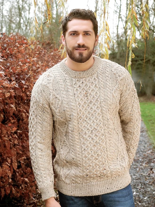 Aran Crafts Merino Wool Cable-Knit Fisherman Sweater (Oatmeal)